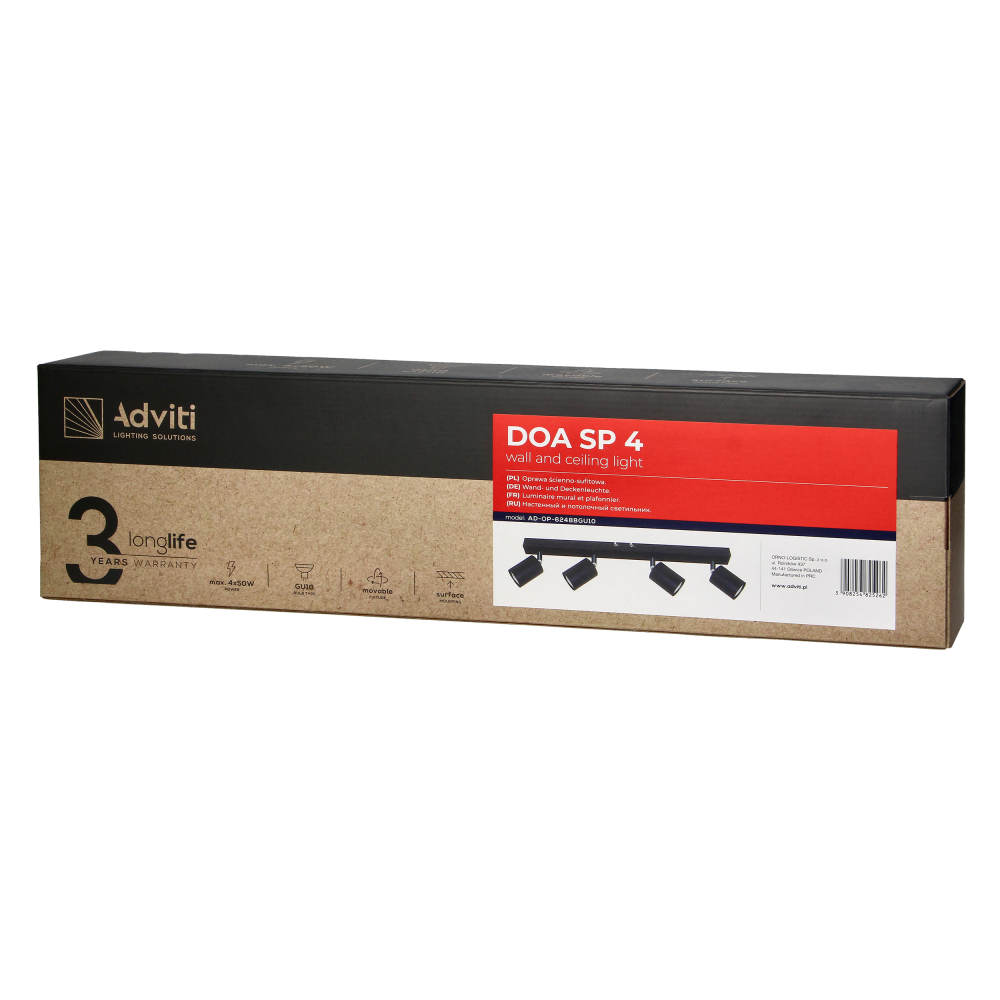 DOA wall and ceiling light, power max. 4x7W, GU10, IP20, black